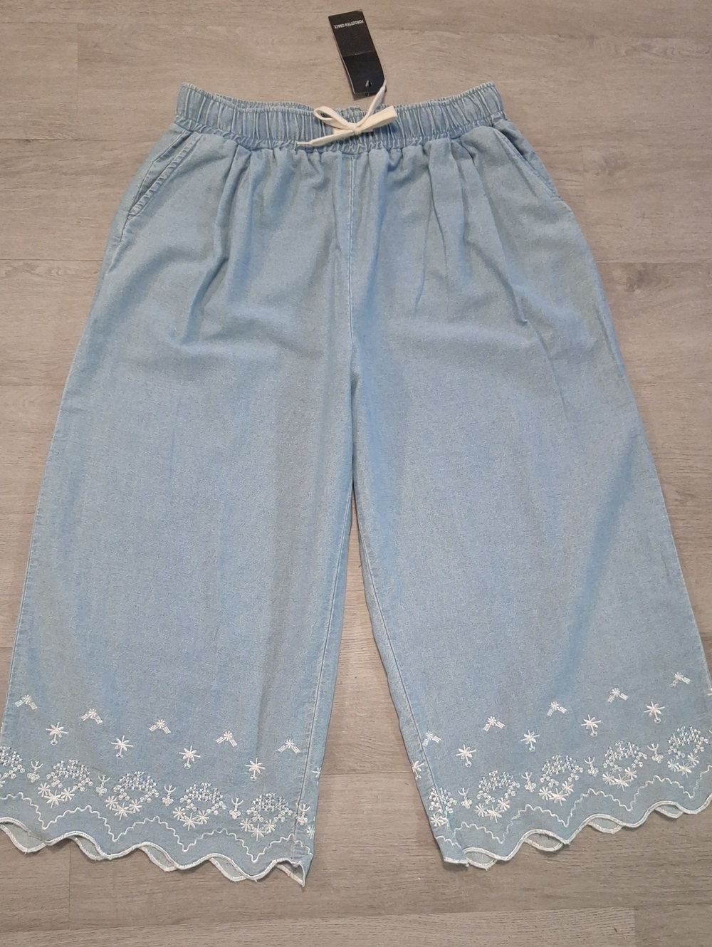 Forgotten Grace denim embroidered gaucho pants